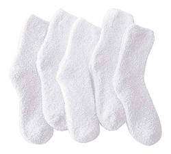 TOCONFFON Damen Kuschelige Flauschige Socken Weiche Socken Plüsch Socken 5 Paar(Weiß) von TOCONFFON