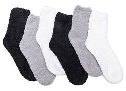 TOCONFFON Damen Kuschelige Flauschige Socken Weiche Socken Plüsch Socken 6 Paar(2 Schwarz,2 Weiß,2 Grau) von TOCONFFON
