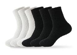 TOCONFFON Kuschelige flauschige Damen-Socken, flauschige Socken, Plüschsocken, 6 Paar (3 weiß, 3 schwarz), 3 x Schwarz, 3 x Weiß, 36.5-42 EU von TOCONFFON