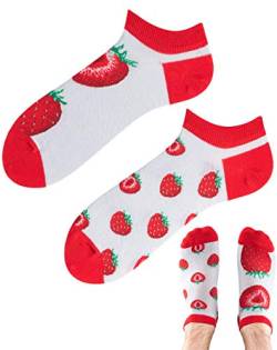 TODO COLOURS Bunte Sneakersocken - Erdbeeren Low - bunte knöchelsocken mit Frucht Motiv (Erdbeersocken Low, 39-42) von TODO