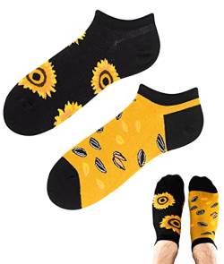 TODO Colours Lustige Sneaker Socken damen un Herren mit Motiv - Sonnenblumen LOW (Sonnenblumen Low, 35-38, numeric_35) von TODO