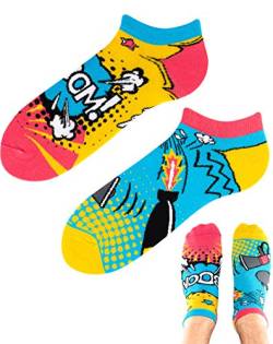 TODO Colours Motiv Sneaker-Socken Blitz Explosion LOW Lustige Bombe Boom socken Damen und Herren, mehrfarbige, verrückte, bunte Knöchelsocken (Bombe Boom Low, 39-42) von TODO