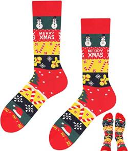 TODO Lustige Socken Damen und Herren, Coole Socken mit Motiv - Bunte, Mehrfarbige, Verrückte (35-38, Merry Xmas) von TODO