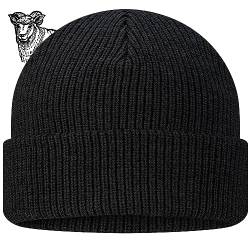 TODO Merino Mütze Herren Beanie Damen, Warm, Weich, Bequem. Wollmütze für kalte Tage, Alltag, Outdoor, Fisherman (Merino 50%, Schwarz) von TODO