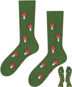 TODO Roter Fliegenpilz Socken Damen und Pilze Socken Herren, Coole Socken mit Motiv - Lustige Fliegenpilz Socken 39-42 von TODO