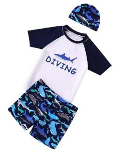 UV Shirt & Badehose Kinder Jungen 2-10 Jahre - UV Badeset Junge Badeshirt Schwimmshirt Badeshorts UV-Schutz UPF 50+ (DE/NL/SE/PL, Alter, 4 Jahre, 5 Jahre, Regular, Hai1) von TODREMOU