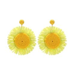 TOECCY Rattan Ohrringe für Damen Sonnenblumen Tropfen Ohrringe Boho Ohrringe Böhmische Statement Ohrringes Schmuck Geschenk für Frauen Sommer, Strand (Gelb） von TOEECY