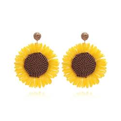 TOECCY Rattan Ohrringe für Damen Sonnenblumen Tropfen Ohrringe Boho Ohrringe Böhmische Statement Ohrringes Schmuck Geschenk für Frauen Sommer, Strand (Sonnenblumenfarbe） von TOEECY