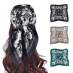 TOEECY 3 Pcs Square Scarves for Women Girls Satin Silk Boho Head Scarves Set Vintage Bandanas Hair Scarf Hair Wrap Neck Scarf Hair Accessories von TOEECY