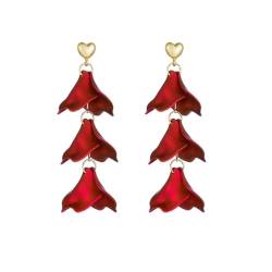 TOEECY Acryl Floralen Quasten Ohrringe Baumeln Ohrhänger für Damen Modisches Lange Ohrringe für Frauen und Mädchen (Rot) von TOEECY