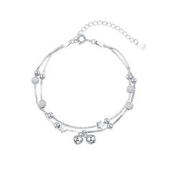 TOEECY Armband Damen 925 Silber Plattiert Stern Perle Glöckchen Armbänder Verstellbar Armkette Schmuck Valentinstag Muttertag Geburtstagsgeschenk Denkmal für Frauen Freundin Mutter Mädchen (#3) von TOEECY