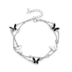 TOEECY Armband damen Schmetterling 925 Silber Plattiert Perle Armbänder Verstellbar Armkette Schmuck Valentinstag Muttertag Geburtstagsgeschenk Denkmal für Frauen Freundin Mutter Mädchen (Silber) von TOEECY