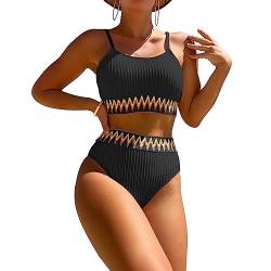 TOEECY Bikini Set Damen Badeanzüge Bademode Bikini mit Druck Zweiteiliger Badeanzug Push Up High Waist Sexy Schwimmanzug Swimsuit (Schwarz,S) von TOEECY