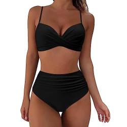 TOEECY Bikini Set Damen Cross Badeanzüge Bademode Zweiteiliger Badeanzug Push Up High Waist Sexy Schwimmanzug Swimsuit (Schwarz,M) von TOEECY