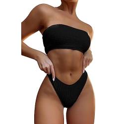 TOEECY Bikini Set Damen Trägerlos Badeanzüge Bademode Zweiteiliger Badeanzug Push Up High Waist Sexy Schwimmanzug Swimsuit (Schwarz,M) von TOEECY