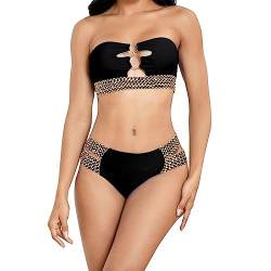 TOEECY Bikini Set Damen Trägerlos Cut Out Badeanzüge Bademode Zweiteiliger Badeanzug Push Up High Waist Sexy Schwimmanzug Swimsuit (Schwarz,L) von TOEECY