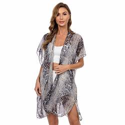 TOEECY Damen Bikini Cover up Chiffon Kimono Strandtunika Blumendruck Strandkleid Strand Cardigan Bedecken Pareo Sommer Strandponcho Boho Badeanzug Leichte Frauen Strickjacke(Schwarz) von TOEECY