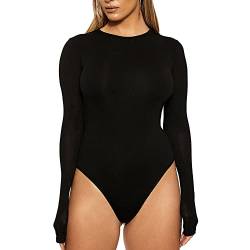 TOEECY Damen Body Langarm Rundhals Knit Stretch Bodysuit Shirts Unterziehbody Elegant Sexy Langarmbody Oberteil Bustier Schmal Bodysuits Tops Bodys Blusebody (Schwarz,S) von TOEECY