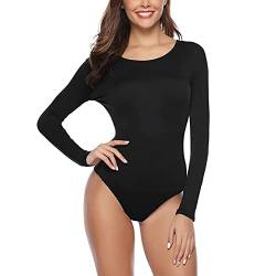 TOEECY Damen Body Langarm Rundhals Knit Stretch Bodysuit Shirts Unterziehbody Elegant Sexy Langarmbody Oberteil Bustier Schmal Tops Bodys (Schwarz,L) von TOEECY