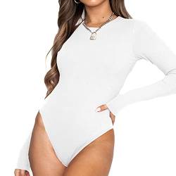 TOEECY Damen Body Langarm Rundhals Knit Stretch Bodysuit Shirts Unterziehbody Elegant Sexy Langarmbody Oberteil Bustier Schmal Tops Bodys (Weiß,M) von TOEECY