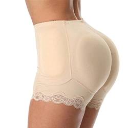 TOEECY Damen Butt Lifter Taille Enhancer Shapewear mit 5 Herausnehmbarer Hüfte Pads Spitze Unterhose Po Push Up Hip Enhancer Höschen Bauchweg Bauchkontrolle (Beige,S) von TOEECY