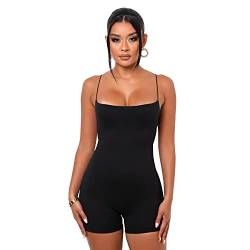 TOEECY Damen Jumpsuit Rückenfrei Bodysuit Overall Kurz Einteiler Hosenanzug Sport Playsuit Strampler Sexy Sommer Tank Tops Trainingsanzug für Yoga Workout (Schwarz,M) von TOEECY