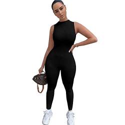 TOEECY Damen Jumpsuit Strampler Ärmellos Overall Kurz Einteiler Hosenanzug Sport Playsuit Bodysuit Sexy Sommer Tank Tops Trainingsanzug für Yoga Workout (Schwarz,XL) von TOEECY