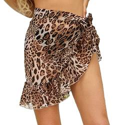 TOEECY Damen Strand Wrap Sarong Chiffon Kurz Strandkleider Seitliche Schnürung Durchsichtig Badeanzug Wickelröcke Bikini Cover Up Bikini Rock Mini Strandrock Vertuschung Sexy Strandkleid(Leopard) von TOEECY