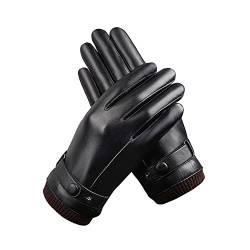 TOEECY Handschuhe Herren Faux Leder Winterhandschuhe Touchscreen Thermo Winter Warme Handschuhe Wasserdicht Fahrradhandschuhe Outdoor Fäustlinge Gloves (Schwarz mit Knopf) von TOEECY