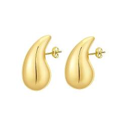 TOEECY Ohrringe Chunky Waterdrop Teardrop Golden Silber Ohrringe Creolen Hypoallergen Vergoldet Modeschmuck Earrings für Damen Frauen Und Mädchen Gold von TOEECY