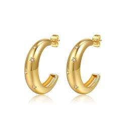 TOEECY Ohrringe Gold Huggie Ohrringe Chunky Creolen Hypoallergen Vergoldet Modeschmuck Earrings für Damen Frauen Und Mädchen GoldA von TOEECY