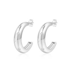 TOEECY Ohrringe Gold Huggie Ohrringe Chunky Creolen Hypoallergen Vergoldet Modeschmuck Earrings für Damen Frauen Und Mädchen SilverA von TOEECY