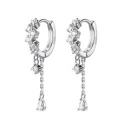 TOEECY Ohrringe Silber 925 Cubic Zirkonia Hängend Ohrringe mit Kette Gold Vergoldet Ohrringe Dangle Creolen Ohrhänger Minimalistische Earrings für Damen Mädchen Gift Silber von TOEECY