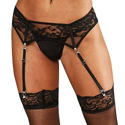 TOEECY Strapsen Dessous Set mit Strapsgürtel und Tanga Sexy Spitze Strumpfhalter 4 Verstellbare Strapse Garter Belt für Damen (Schwarz,L) von TOEECY