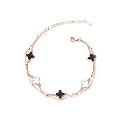 TOEECY Vierblättriges Kleeblatt Armband für Damen und Mädchen 18K Roségold Plattiert Versilbert Glücksarmband viel Glück Geschenke (Rose Gold Schwarz Onyx) von TOEECY