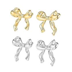 TOFBS 2 Paar Bow Ohrringe Gold Silber Ohrstecker Schleife Band Ohrringe Set Hypoallergen Statement Earrings Schmuckgeschenk For Frauen Und Mädchen A von TOFBS