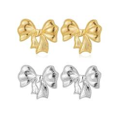 TOFBS 2 Paar Bow Ohrringe Gold Silber Ohrstecker Schleife Band Ohrringe Set Hypoallergen Statement Earrings Schmuckgeschenk For Frauen Und Mädchen B von TOFBS
