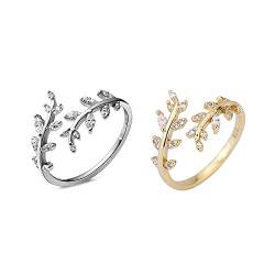 TOFBS 2 Stück 925 Sterling Silber Ringe Set für Frauen Mädchen Verstellbare Offene Ringe Olivenblatt Ringe Stapelbare Fingerringe Knöchel Ringe Zehenringe von TOFBS