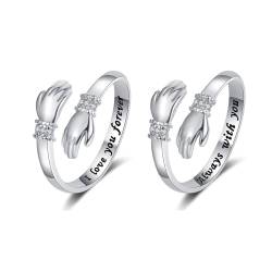 TOFBS 2 Stück Ringe Frauen I Love You Forever Gravierte Worte Umarmungsringe Silber Vergoldet Verstellbar Ring Set Freundschaftsringe Geschenk Mädchen Schwester Mutter Geburtstag von TOFBS