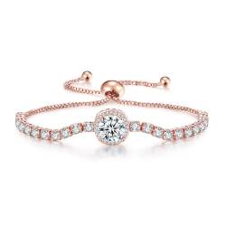 TOFBS Armband Damen Zirkonia Vergoldet Kristall Verstellbare Zierliche Klassische Freundschaftsarmband Modeschmuck Geschenk für Frauen (Rose-Gold) von TOFBS