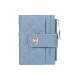 TOFBS Damen Geldbörse PU Leder Faltbare Brieftasche Kleines Portemonnaie mit Zipper Pocket Viele Fächer Kartenhalter Geldbeutel Geschenke für Mädchen Frauen Blau von TOFBS