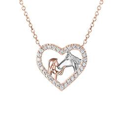 TOFBS Mädchen und Pferd Halskette Silber Herz Anhänger Halskette Geschenke für Mädchen Frauen Freundin Ehefrau Mutter Tochter Pferdeliebhaber (#3) von TOFBS