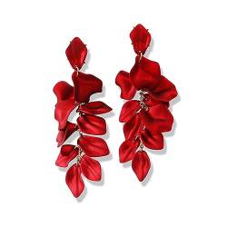 TOFBS Ohrringe Damen Elegant Tropfen Statement Quaste Blumen Ohrringe Rosenblüten Ohrringe Baumeln Blumen Ohrringe Schmuck Zubehör (Rot/Lang) von TOFBS