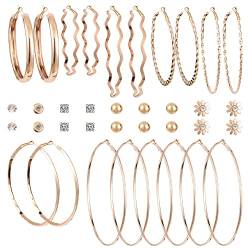 TOFBS Ohrringe Damen Hoop Ohrringe Kleine Ohrstecker Set Ohrringe Creolen Ohrringe Mädchen Ohrstecker Tropfen Ohrringe, 18 Paar Hängend knorpel Ohrringe süße Perle Ohrringe Sets (Gold) von TOFBS