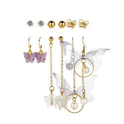 TOFBS Ohrringe Damen Hoop Ohrringe Kleine Ohrstecker Set Ohrringe Creolen Ohrringe Mädchen Ohrstecker Tropfen Ohrringe, 6 Paar Hängend knorpel Ohrringe süße Perle Ohrringe Sets (Gold) von TOFBS