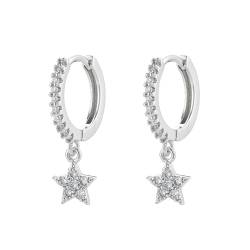 TOFBS Ohrringe Silber 925 Cubic Zirkonia Hängend Ohrringe mit Stern Anhänger Gold Vergoldet Ohrringe Dangle Creolen Ohrhänger Minimalistische Earrings Geschenke Silber von TOFBS