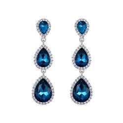 TOFBS Ohrringe für Damen Teardrop Kristall Zirkonia Große Drop Ohrringe Hypoallergen Plättchen Hängeohrringe Schmuck für Frauen Mädchen (Blau) von TOFBS