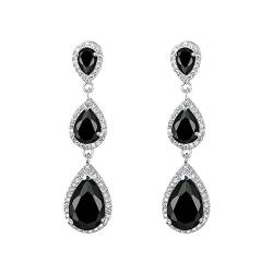 TOFBS Ohrringe für Damen Teardrop Kristall Zirkonia Große Drop Ohrringe Hypoallergen Plättchen Hängeohrringe Schmuck für Frauen Mädchen (Schwarz) von TOFBS