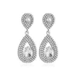 TOFBS Ohrringe für Damen Teardrop Kristall Zirkonia Hypoallergen Plättchen Große Drop Ohrringe Hängeohrringe Schmuck für Frauen Mädchen (Silber) von TOFBS