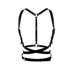 TOFBS Punk Leder Körperkette Harness Gürtel Körper Brust Kette Schwarz Gothic Weste Gürtel Verstellbare Körperschmuck für Frauen Mädchen Cosplay Party Rave Halloween Kostüm (#2) von TOFBS